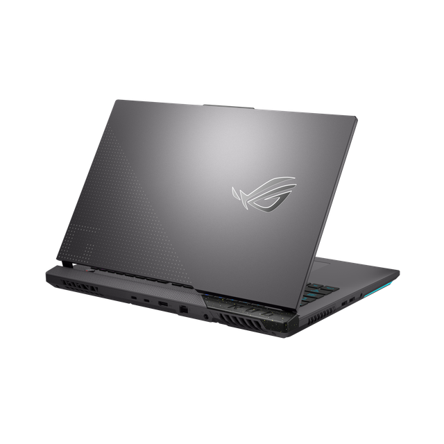 Off Centered Shot of the Rear of the Rog Strix G17 With the Rog Fearless Eye Logo on Lid